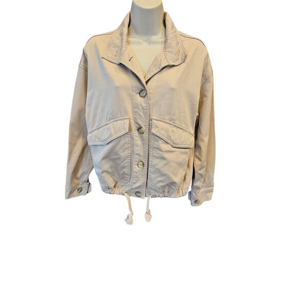 Madewell sz XS heavy cotton khaki canvas pocket jacket button front EUC neutral - Picture 1 of 7
